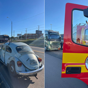 Acidente entre Fusca e carreta deixa um homem ferido na BR-116
