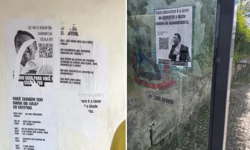 Cartazes contra Flávio Bolsonaro são colados em pontos de ônibus de Rio Negro e Mafra