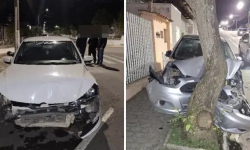 Motorista fica ferida em acidente com três carros e árvore