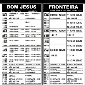 Linhas de transporte público Bom Jesus e Fronteira terão horários adicionais em dezembro