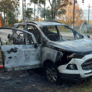 Veículo é destruído em incêndio na BR-116, em Papanduva