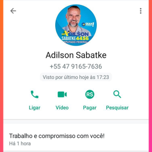 Adilson Sabatke denuncia conta falsa no WhatsApp