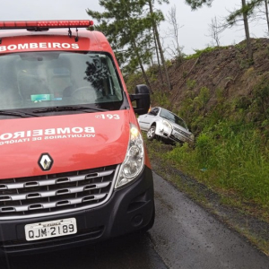 Saída de pista deixa passageiro ferido na SC-114, em Itaiópolis