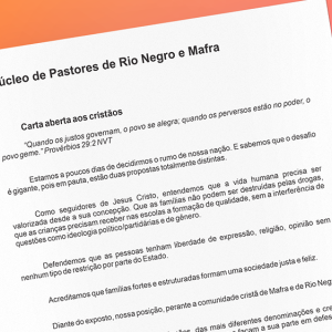 Em Carta Aberta aos Cristãos, pastores de Riomafra defendem família, vida, pátria e liberdade