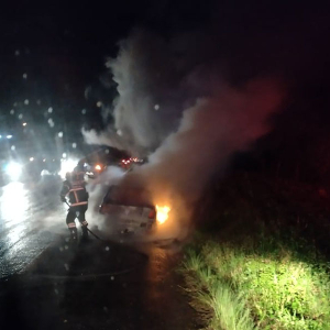 Veículo é destruído por incêndio na BR-280