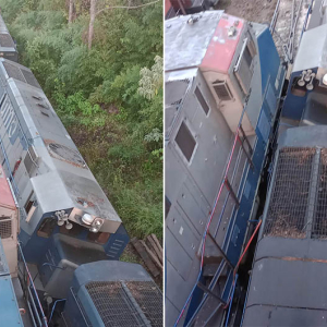 Colisão de locomotivas provoca descarrilamento em Rio Negro