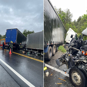 Acidente com quatro caminhões deixa dois feridos na BR-280